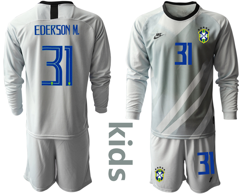 Youth 2020-2021 Season National team Brazil goalkeeper Long sleeve grey #31 Soccer Jersey